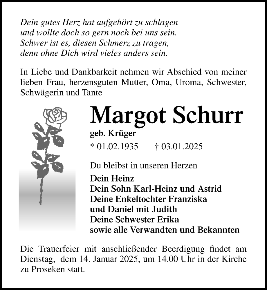 Traueranzeigen Von Margot Schurr Trauer Anzeigen De