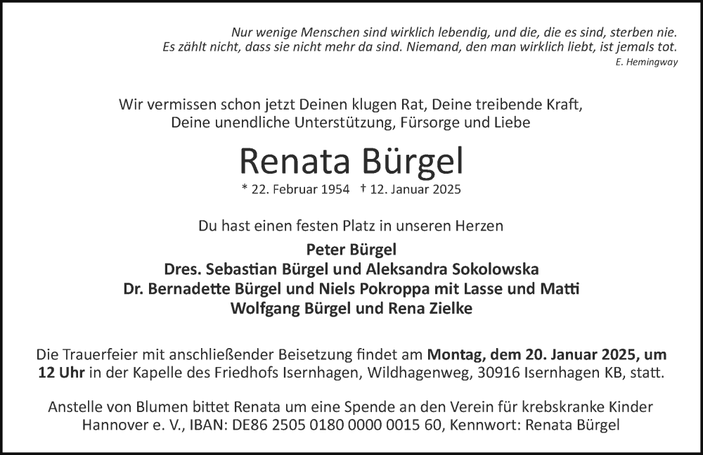 Traueranzeigen von Renata Bürgel trauer anzeigen de