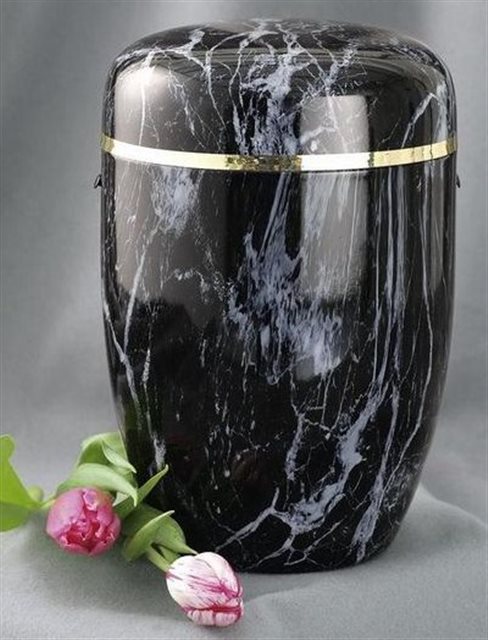 Urne in Schwarz marmoriert mit goldenem Akzent