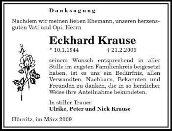 Traueranzeige von Eckhard Krause von Sächsische Zeitung