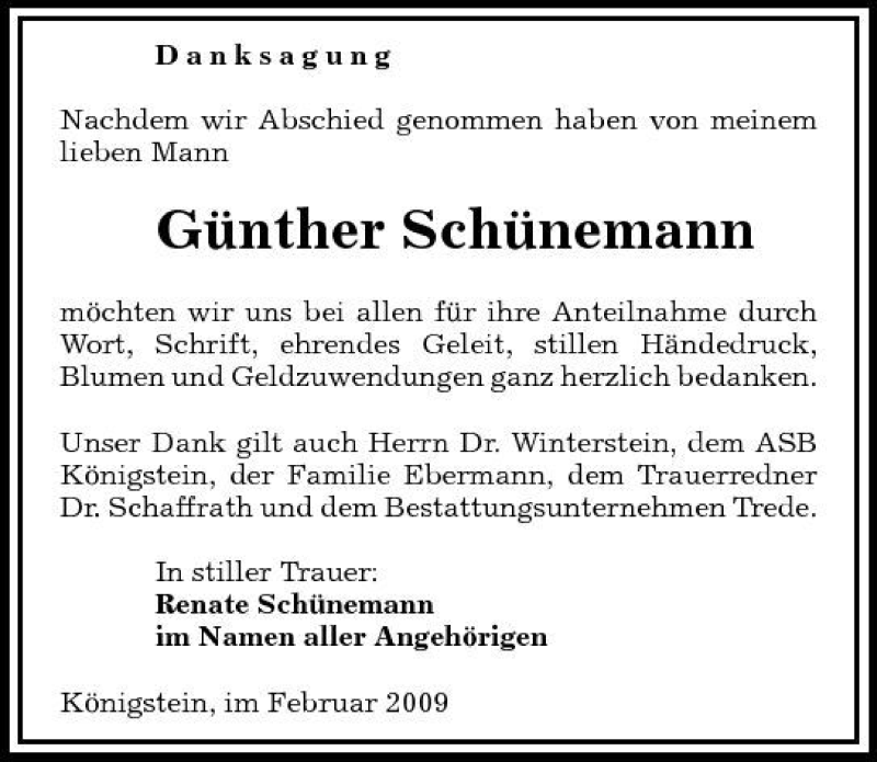  Traueranzeige für Günther Schünemann vom 05.03.2009 aus Sächsische Zeitung