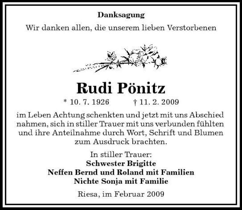  Traueranzeige für Rudi Pönitz vom 06.03.2009 aus Sächsische Zeitung