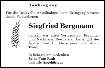 Traueranzeige von Siegfried Bergmann von Sächsische Zeitung