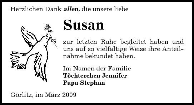  Traueranzeige für Susan  vom 06.03.2009 aus Sächsische Zeitung