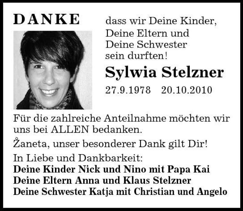  Traueranzeige für Sylwia Stelzner vom 20.11.2010 aus Sächsische Zeitung