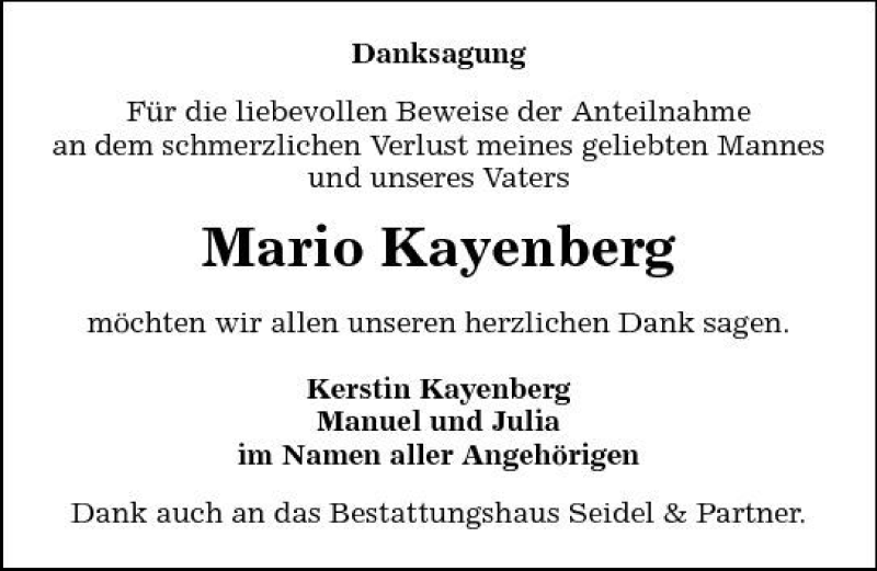  Traueranzeige für Mario Kayenberg vom 07.08.2010 aus Sächsische Zeitung