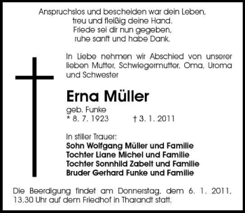 Traueranzeige von Erna Müller von Sächsische Zeitung