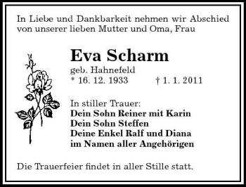 Traueranzeige von Eva Scharm von Sächsische Zeitung