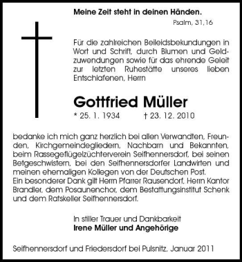 Traueranzeige von Gottfried Müller von Sächsische Zeitung