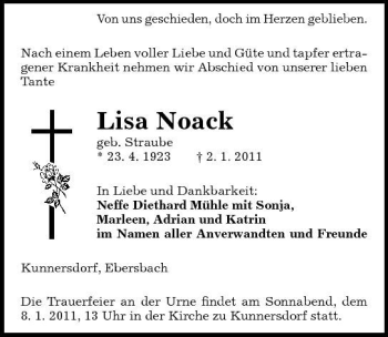 Traueranzeige von Lisa Noack von Sächsische Zeitung