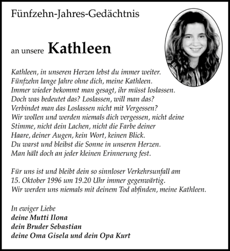  Traueranzeige für verunglückt Kathleen Kunert vom 15.10.2011 aus Leipziger Volkszeitung