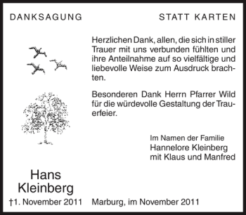 Traueranzeige von Hans Kleinberg von OP Marburg