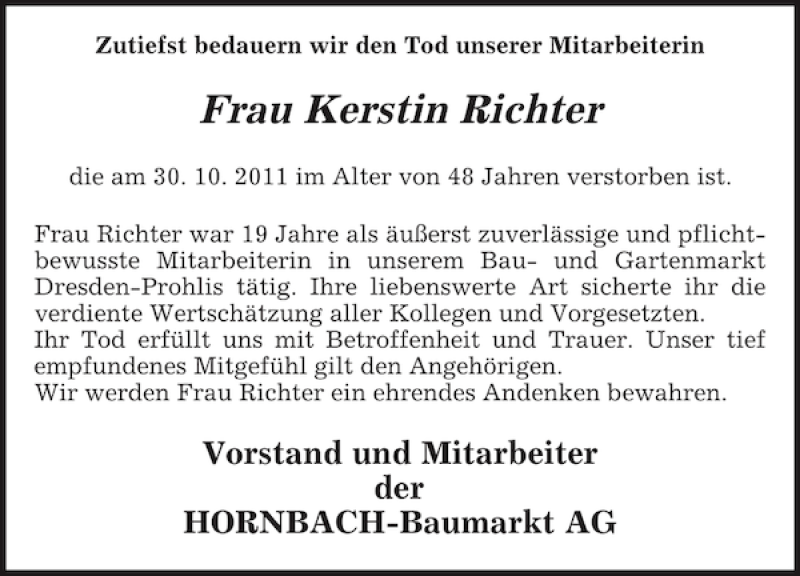  Traueranzeige für Kerstin Richter vom 11.11.2011 aus Sächsische Zeitung