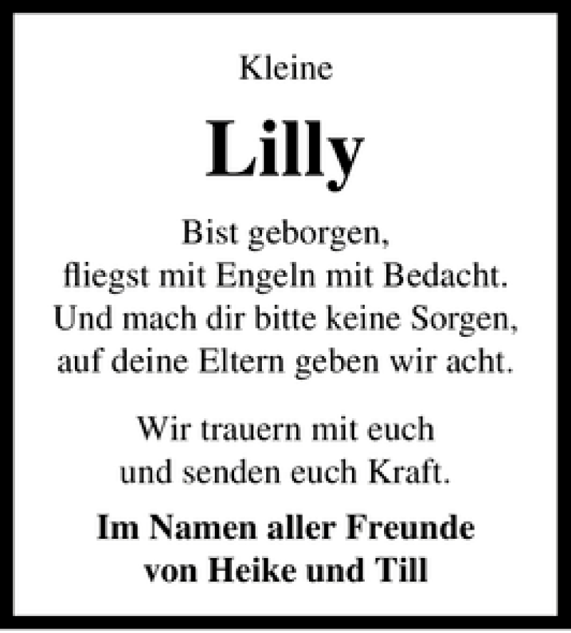  Traueranzeige für Lilly  vom 16.11.2011 aus Lübecker Nachrichten