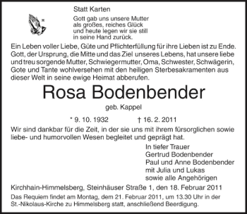 Traueranzeige von Rosa Bodenbender von OP Marburg