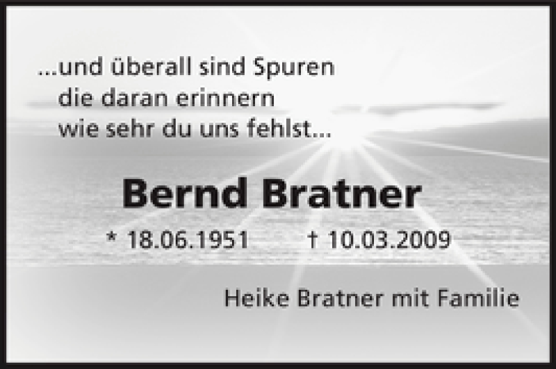  Traueranzeige für Bernd Bratner vom 10.03.2011 aus HAZ/NP