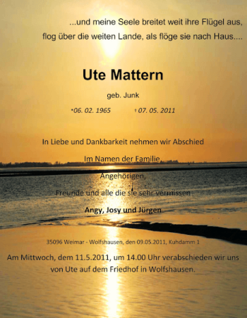 Traueranzeige von Ute Mattern von OP Marburg