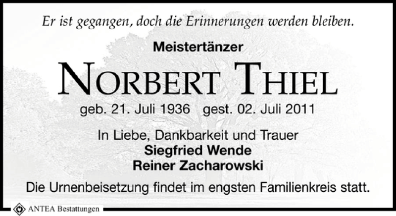  Traueranzeige für NORBERT THIEL vom 06.07.2011 aus Leipziger Volkszeitung