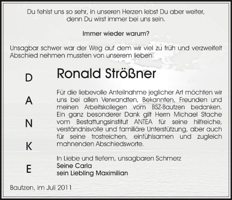  Traueranzeige für Ronald Strößner vom 02.07.2011 aus Sächsische Zeitung