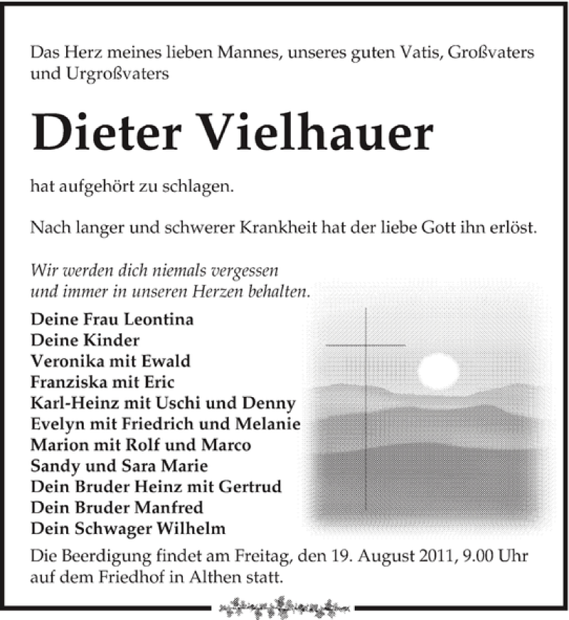 Traueranzeigen von Dieter Vielhauer traueranzeigen.de