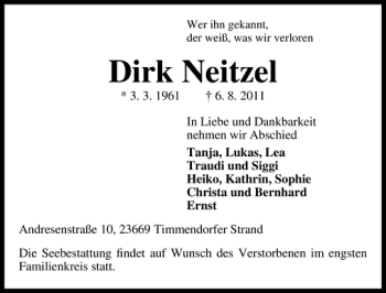 Traueranzeigen von Dirk Neitzel | trauer-anzeigen.de