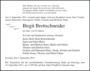 Traueranzeige von Birgit Brettschneider von Ostsee-Zeitung