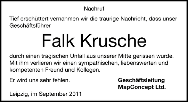  Traueranzeige für Falk Krusche vom 24.09.2011 aus Leipziger Volkszeitung