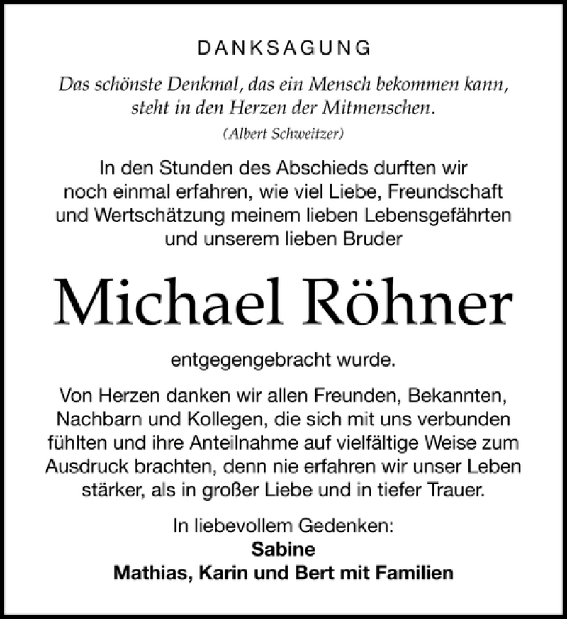  Traueranzeige für Michael Röhner vom 10.09.2011 aus Leipziger Volkszeitung