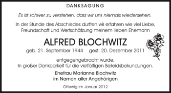 Traueranzeige von ALFRED BLOCHWITZ von Sächsische Zeitung