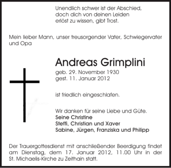 Traueranzeige von Andreas Grimplini von Sächsische Zeitung