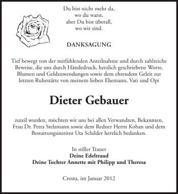 Traueranzeige von Dieter Gebauer von Sächsische Zeitung