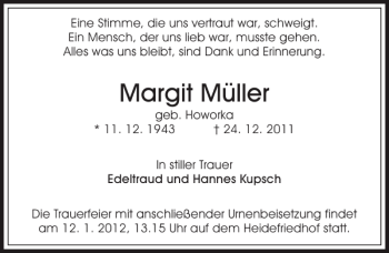 Traueranzeige von Margit Müller von Sächsische Zeitung