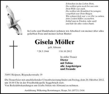 Traueranzeige von Gisela Möller von Schaumburger Nachrichten