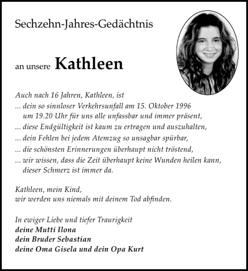  Traueranzeige für verunglückt Kathleen Kunert vom 15.10.2012 aus Leipziger Volkszeitung