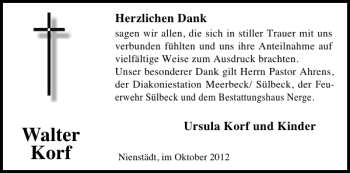 Traueranzeige von Walter Korf von Schaumburger Nachrichten