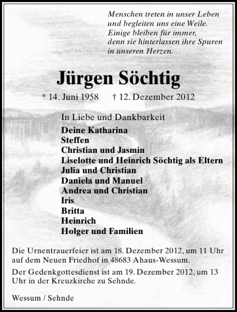  Traueranzeige für Jürgen Söchtig vom 15.12.2012 aus HAZ/NP