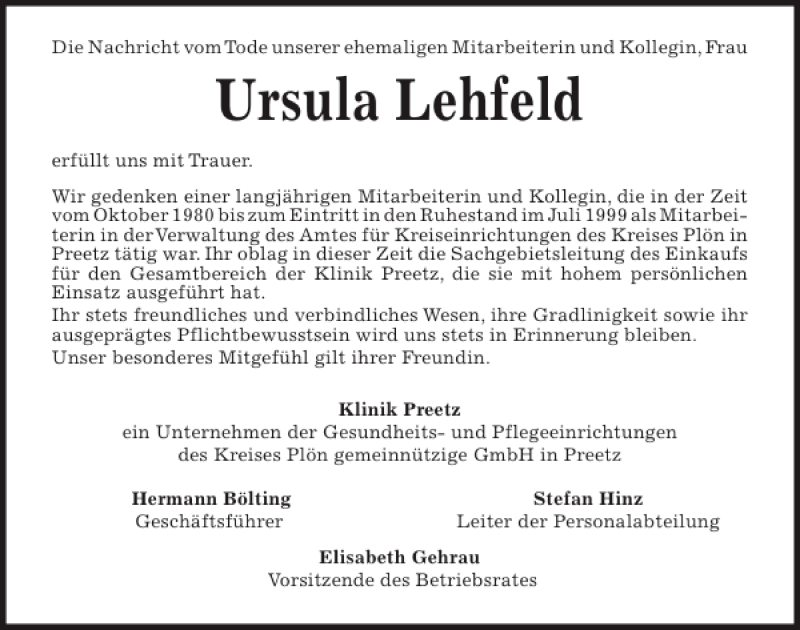 Traueranzeigen Von Ursula Lehfeld | Trauer-anzeigen.de