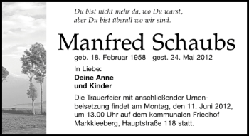 Traueranzeige von Manfred Schaubs von Leipziger Volkszeitung