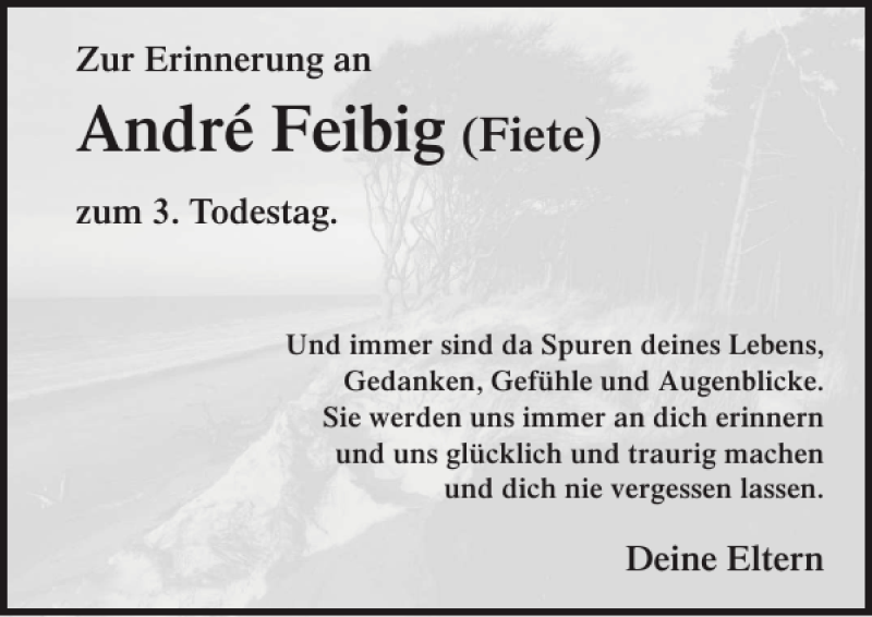  Traueranzeige für André Feibig vom 11.07.2012 aus Ostsee-Zeitung