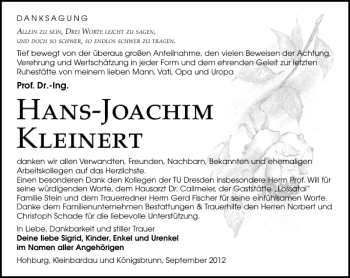 Traueranzeige von Hans-Joachim Kleinert von Leipziger Volkszeitung