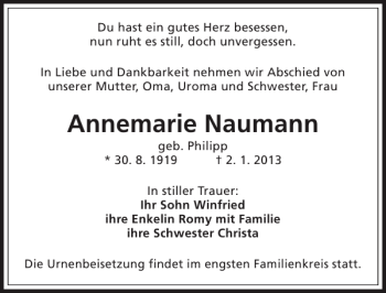Traueranzeige von Annemarie Naumann von Sächsische Zeitung