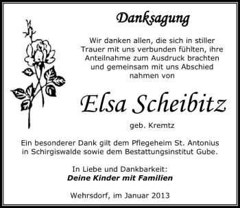 Traueranzeige von Elsa Scheibitz von Sächsische Zeitung