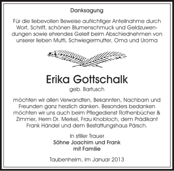 Traueranzeige von Erika Gottschalk von Sächsische Zeitung