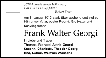Traueranzeige von Frank Walter Georgi von Leipziger Volkszeitung