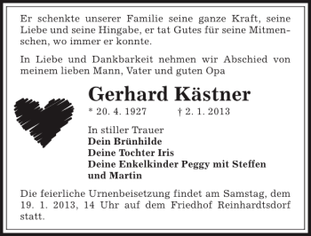 Traueranzeige von Gerhard Kästner von Sächsische Zeitung