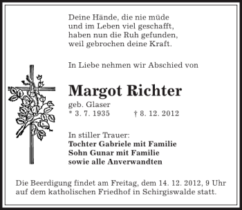 Traueranzeige von Margot Richter von Sächsische Zeitung