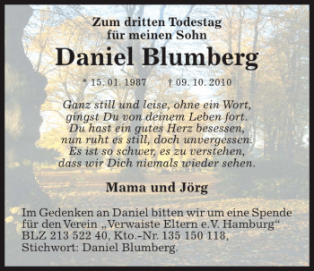 Traueranzeige von Daniel Blumberg von Kieler Nachrichten / Segeberger Zeitung