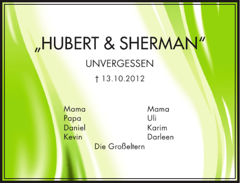  Traueranzeige für HUBERT SHERMAN vom 14.10.2013 aus Aller Zeitung / Wolfsburger Allgemeine