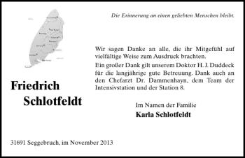 Traueranzeige von Friedrich Schlotfeldt von Schaumburger Nachrichten