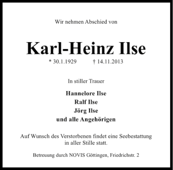Traueranzeige von Karl-Heinz Ilse von Göttinger Tageblatt